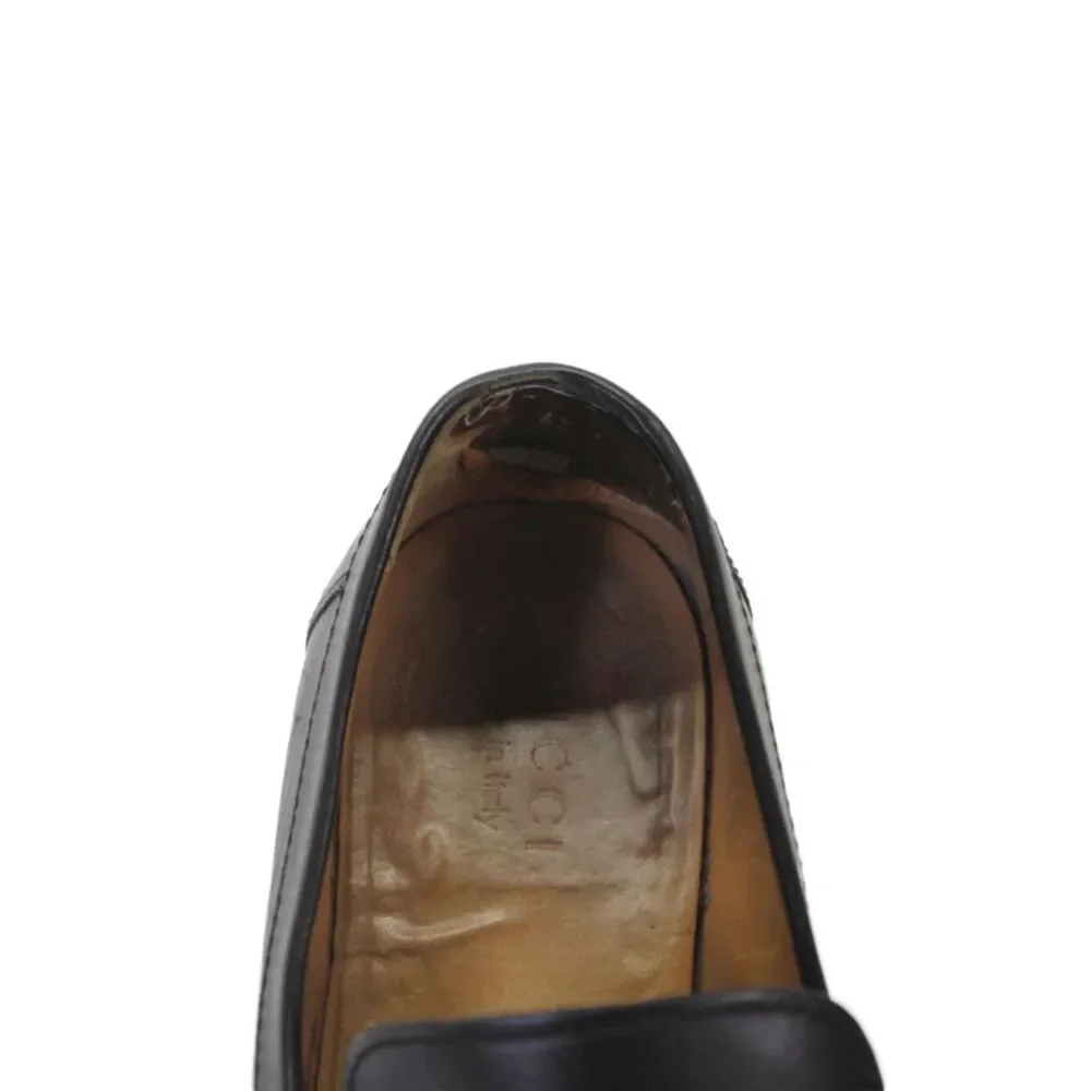 Gucci Mens Leather Buckle Side Dress Shoe Loafers Black Size 8 D